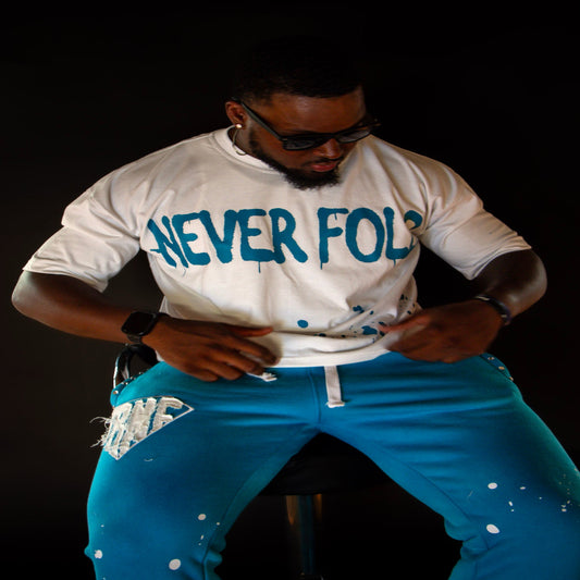 Never Fold Over-Sized Cropped shirt "White/Blue"