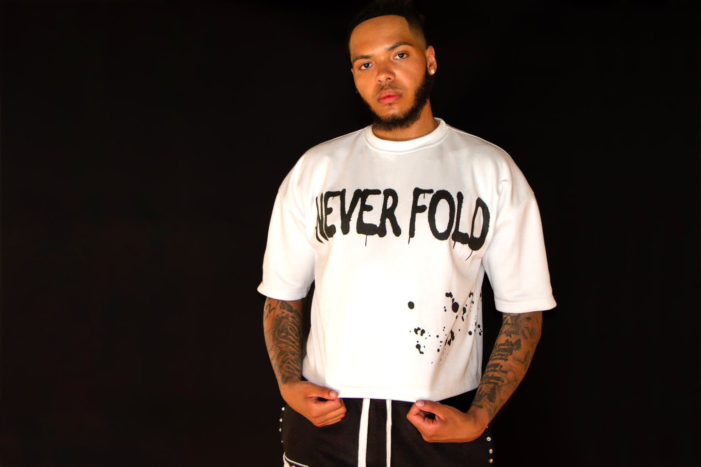 Never Fold Over-Sized Cropped shirt "White/Black