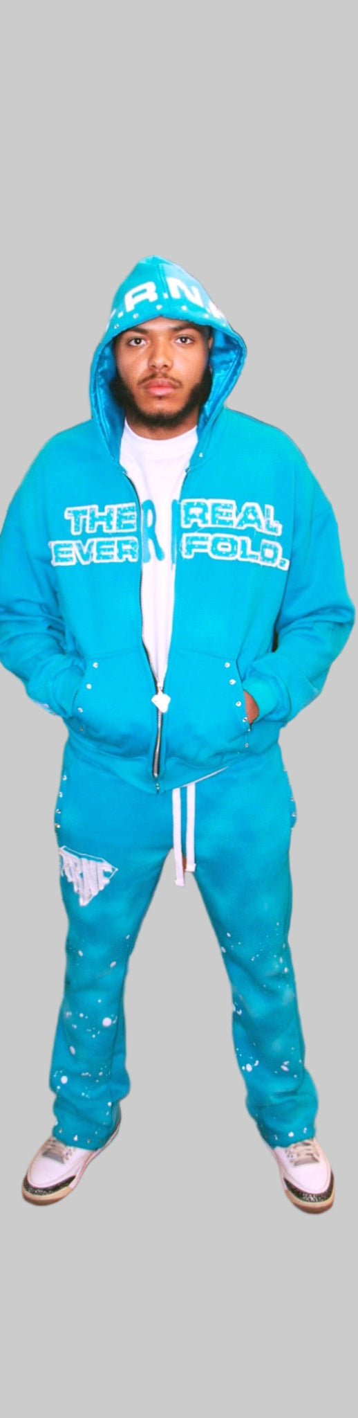 TRNF Rhinestone Flared Sweatpants "Blue"