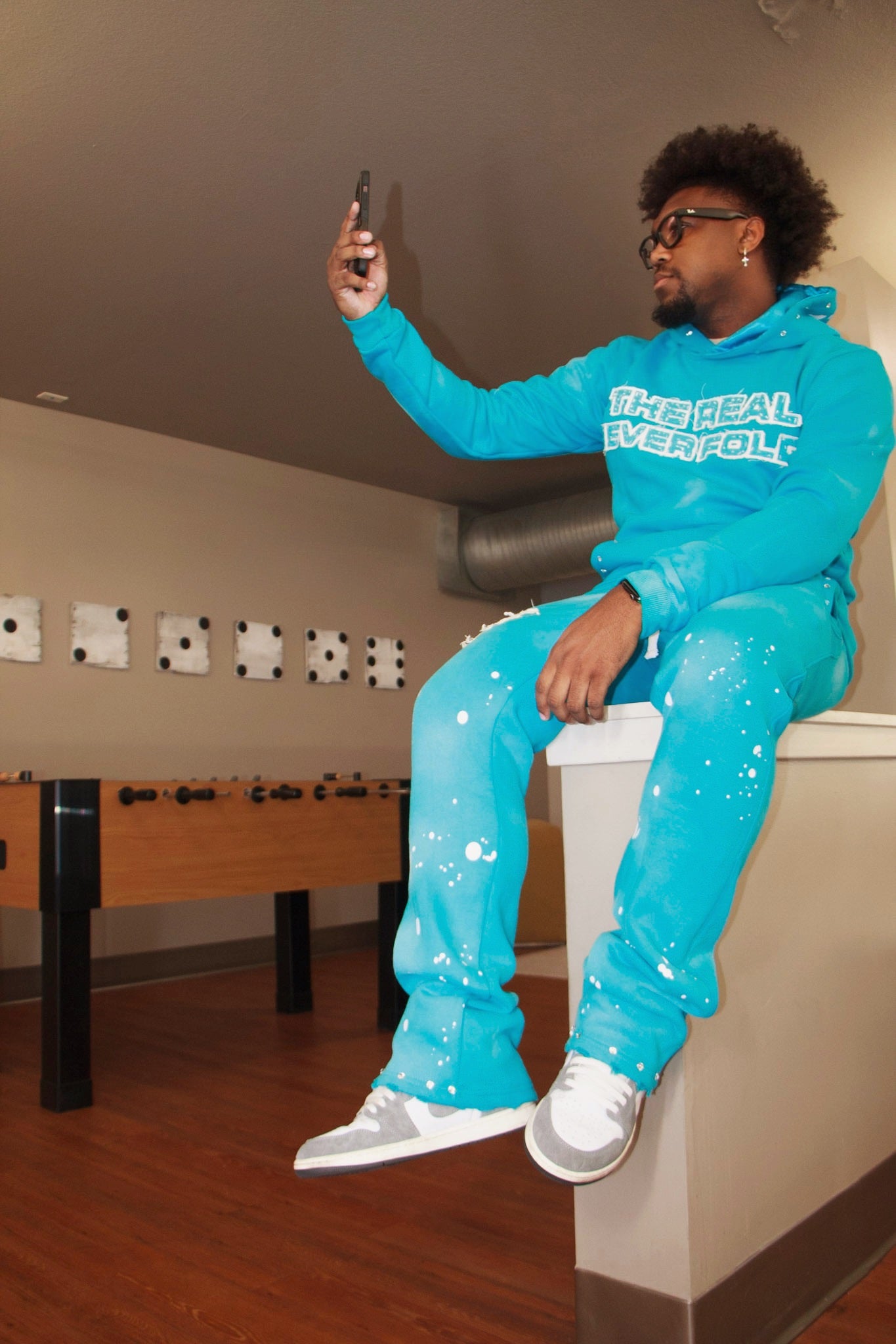 TRNF Rhinestone Flared Sweatpants "Blue"